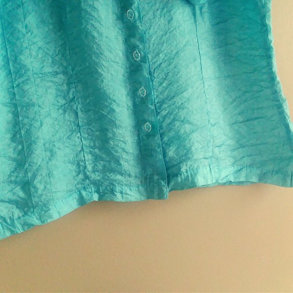 Habitat Soft and Silky Aqua Long Sleeve Button Down Cupro Crinkle Blouse  -- M - Picture 4 of 7